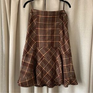 HALLHUBER BROWN PLAID MIDI RUFFLE SKIRT 34